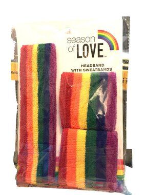 Rainbow Stripes Headband & Pair of Sweatbands Terry Cloth Season of Love OSFM